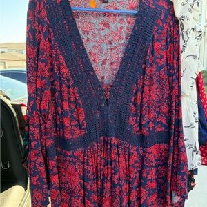Torrid Red and Blue Floral Blouse